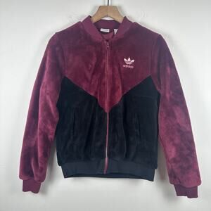 Adidas Womens CLRDO Logo Full-Zip Lined Burgundy/Black Plush Track Jacket XS